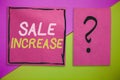 Writing note showing Sale Increase. Business photo showcasing Average Sales Volume has Grown Boost Income from Leads Royalty Free Stock Photo