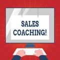 Writing note showing Sales Coaching. Business photo showcasing analysisage their team by analyzing metrics and KPIs of