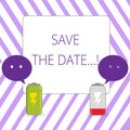Writing note showing Save The Date.... Business photo showcasing remember specific important days or time using calendar Royalty Free Stock Photo