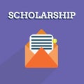 Writing note showing Scholarship. Business photo showcasing Grant or Payment made to support education Academic Study