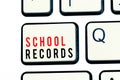 Writing note showing School Records. Business photo showcasing Information that is kept about a child at school Biography Royalty Free Stock Photo