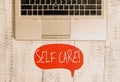 Writing note showing Self Care. Business photo showcasing practice of taking action to preserve or improve ones own Royalty Free Stock Photo