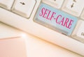 Writing note showing Self Care. Business photo showcasing practice of taking action to preserve or improve ones own Royalty Free Stock Photo