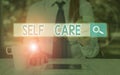 Writing note showing Self Care. Business photo showcasing practice of taking action to preserve or improve ones own health Royalty Free Stock Photo