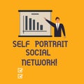 Writing note showing Self Portrait Social Network. Business photo showcasing Selfie for online sharing Smartphone Royalty Free Stock Photo