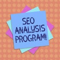 Writing note showing Seo Analysis Program. Business photo showcasing A tool to use to improve a visibility of a website