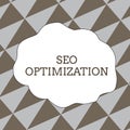 Writing note showing Seo Optimization. Business photo showcasing process of affecting online visibility of website or