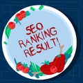 Writing note showing Seo Ranking Result. Business photo showcasing refers to websites position in search engine results Hand Drawn