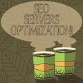 Writing note showing Seo Servers Optimization. Business photo showcasing SEO network working at maximum efficiency Two