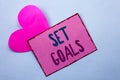 Writing note showing Set Goals. Business photo showcasing Target Planning Vision Dreams Goal Idea Aim Target Motivation written o Royalty Free Stock Photo