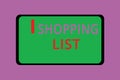 Writing note showing Shopping List. Business photo showcasing Discipline approach to shopping Basic Items to Buy