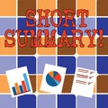 Writing note showing Short Summary. Business photo showcasing Brief statement of main points clear Presentation of Bar