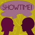 Writing note showing Showtime. Business photo showcasing Time a Play Film Concert Perforanalysisce Event is scheduled to Royalty Free Stock Photo