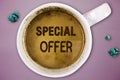 Writing note showing Special Offer. Business photo showcasing Selling at a lower or discounted price Bargain with Freebies