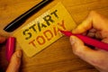Writing note showing Start Today. Business photos showcasing Initiate Begin right now Inspirational Motivational phraseMan creati Royalty Free Stock Photo