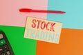 Writing note showing Stock Trading. Business photo showcasing Buy and Sell of Securities Electronically on the Exchange Royalty Free Stock Photo