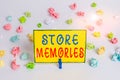 Writing note showing Store Memories. Business photo showcasing the ability of the mind to store and recall past sensations Colored