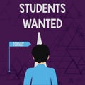 Writing note showing Students Wanted. Business photo showcasing list of things wishes or dreams young showing in school Royalty Free Stock Photo