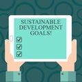 Writing note showing Sustainable Development Goals. Business photo showcasing Unite Nations Global vision for huanalysisity Hu Royalty Free Stock Photo