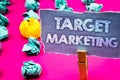 Writing note showing Target Marketing. Business photo showcasing Market Segmentation Audience Targeting Customer Selection Words Royalty Free Stock Photo