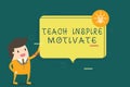 Writing note showing Teach Inspire Motivate. Business photo showcasing Spark the Imagination to Feel the need to Learn