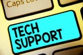 Writing note showing Tech Support. Business photo showcasing Assisting individuals who are having technical problems Keyboard blue Royalty Free Stock Photo