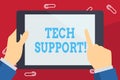 Writing note showing Tech Support. Business photo showcasing service by hardware or software which help and advice Royalty Free Stock Photo