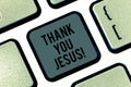 Writing note showing Thank You Jesus. Business photo showcasing Being grateful for what the Lord has given you Religious Keyboard Royalty Free Stock Photo