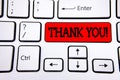 Writing note showing Thank You Motivational Call. Business photo showcasing Appreciation greeting Acknowledgment Gratitude writte