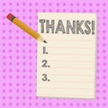 Writing note showing Thanks. Business photo showcasing Appreciation greeting Acknowledgment Gratitude.