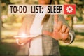 Writing note showing To Do List Sleep. Business photo showcasing Things to be done Priority object is to take a rest Royalty Free Stock Photo