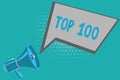 Writing note showing Top 100. Business photo showcasing List of best products services Popular Bestseller Premium high