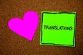 Writing note showing Translations. Business photo showcasing Written or printed process of translating words text voice Love brown