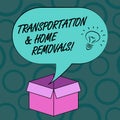 Writing note showing Transportation And Home Removals. Business photo showcasing Moving shipping packages new house Idea