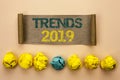 Writing note showing Trends 2019. Business photo showcasing Current Movement Latest Branding New Concept Prediction written on Ca Royalty Free Stock Photo