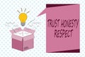 Writing note showing Trust Honesty Respect. Business photo showcasing Respectable Traits a Facet of Good Moral Character Royalty Free Stock Photo