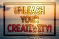 Writing note showing Unleash Your Creativity Call. Business photo showcasing Develop Personal Intelligence Wittiness Wisdom Sunse Royalty Free Stock Photo