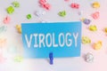 Writing note showing Virology. Business photo showcasing branch of science dealing with the variety of viral agents and