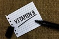Writing note showing Vitamin B. Business photo showcasing Highly important sources and benefits of nutriments folate Ideas paper m Royalty Free Stock Photo