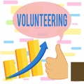 Writing note showing Volunteering. Business photo showcasing Provide services for no financial gain Willingly Oblige Thumb Up Good