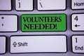 Writing note showing Volunteers Needed Motivational Call. Business photo showcasing Social Community Charity Volunteerism Modern