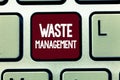 Writing note showing Waste Management. Business photo showcasing actions required manage rubbish inception to final disposal