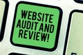 Writing note showing Website Audit And Review. Business photo showcasing Evaluation of web pages Feedback revision