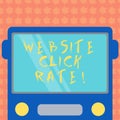 Writing note showing Website Click Rate. Business photo showcasing ratio users who click specific link to number total users Drawn Royalty Free Stock Photo