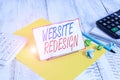 Writing note showing Website Redesign. Business photo showcasing modernize improver or evamp your website look and feel Notepaper