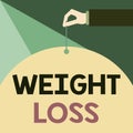 Writing note showing Weight Loss. Business photo showcasing the fact of a demonstrating or animals body weight becoming