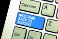 Writing note showing Welcome Back To School. Business photo showcasing Return to classroom Study again Education Royalty Free Stock Photo