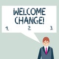 Writing note showing Welcome Change. Business photo showcasing to accept with pleasure the occurrence Longawaited change