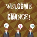Writing note showing Welcome Change. Business photo showcasing to accept with pleasure the occurrence Longawaited change