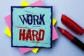 Writing note showing Work Hard. Business photo showcasing Struggle Success Effort Ambition Motivation Achievement Action written Royalty Free Stock Photo